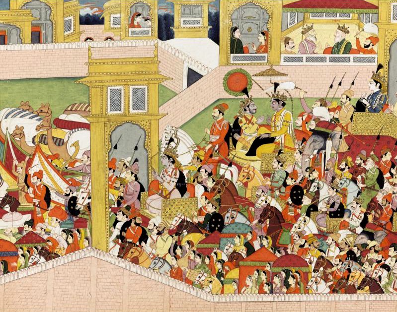 Krishna und die f�hrenden Yadavas verlassen Dwaraka und lassen Ugrasena und Vasudeva zur�ck, ca.1820, India, Kangra