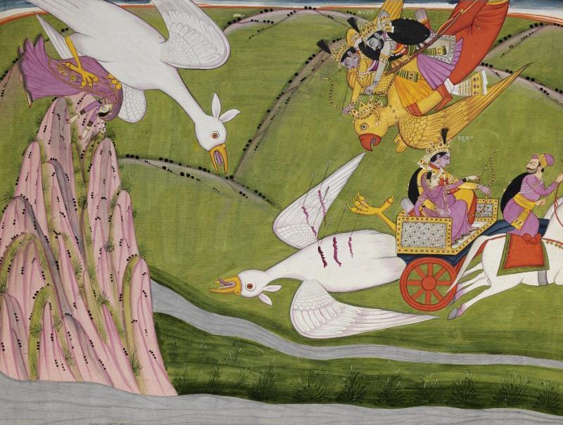 Nikumbha stürzt vom Berg Gokarna und Pradyumna rettet Bhanumati Nikumbha stürzt vom Berg Gokarna und Pradyumna rettet Bhanumati