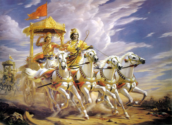 Krishna und Arjuna auf einem Wagen Krishna und Arjuna auf einem Wagen