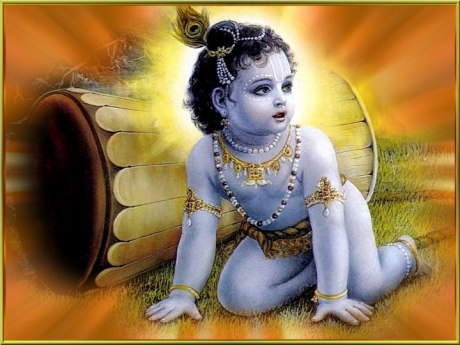 Krishna zieht den Holzmörser hinter sich her. Krishna zieht den Holzmörser hinter sich her.