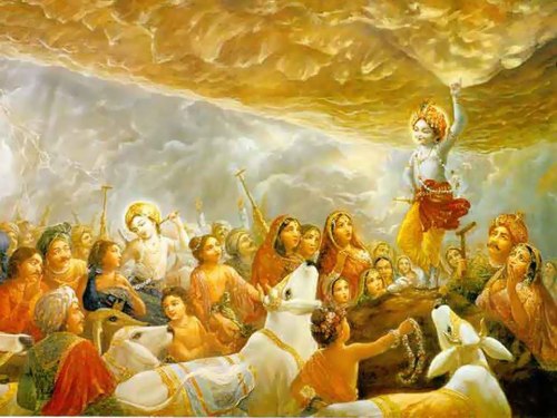 Krishna hebt dem Berg Govardhana empor. Krishna hebt dem Berg Govardhana empor.